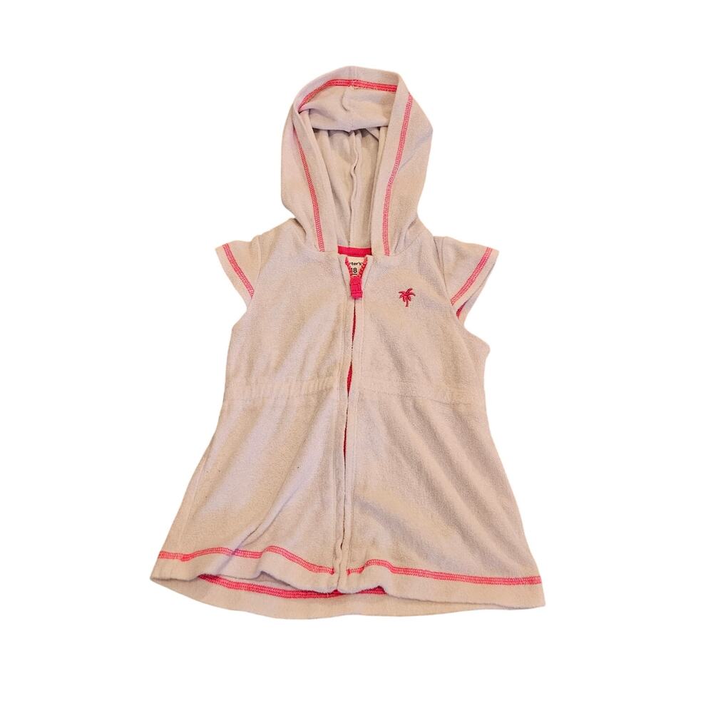 Carter's Girls Hooded Cloth Cover Up Vest Pink White 18 Months Beach